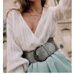 Sezane White V-Neck Sweater